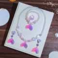 Kids mermaid tail beaded necklace bracelet earrings ring set princess jewelry gift variant - Gradient Pink & Purple 5-Piece Set (Transparent Bag Packaging)