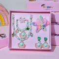 Kids mermaid shell jewelry gift set necklace bracelet ring hair clip variant pink - Gradient Light Green 6-Piece Set (Gift Box Packaging)