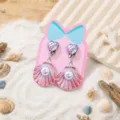 Cute kids clip-on earrings with heart shell pearl pendants for sweet princess dress up. - 1 Pair / Purple Shell