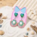 Kids clip-on earrings cute mermaid shell pearl design princess party jewelry gift - 1 Pair / Green Shell