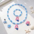 Children mermaid jewelry set cute blue bead necklace bracelet ring earrings for girls - OPP Bag / Blue