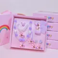 Kids unicorn jewelry set gift box, cute pink necklace bracelet and hair accessories for girls. - Purple Unicorn 7-Piece Set / Gift Box / Purple