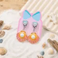 Kids clip-on earrings sweet shell faux pearl pendant cute princess party jewelry gift - 1 Pair / Yellow Shell