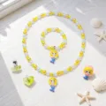 Kids mermaid pearl necklace bracelet earrings set cute cartoon princess beaded jewelry - OPP Bag / Yellow