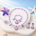 Kids purple shell mermaid jewelry set including necklace, bracelet, ring, and hair clips. - Light Purple 6-Piece Set [Transparent Bag]