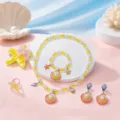 Children jewelry set princess necklace bracelet ring earrings hairpin variant style - Gradient Yellow 6-Piece Set [Transparent Bag]