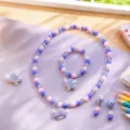 Kids cartoon bead jewelry set necklace bracelet earrings sweet princess accessories gift - Angel Heart Set / Clear Bag Packaging / Purple