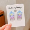 Kids gradient flower clip-on earrings, cute sparkling resin children jewelry variant. - Flower Pair (Cardboard Packaging)