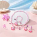Kids pink princess jewelry set variant, including necklace, bracelet, ring, earrings, hair clip. - Gradient Light Pink 6-Piece Set [Transparent Bag]