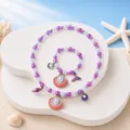 Kids purple beaded necklace and bracelet set with seashell and mermaid tail charms for girls. - Gradient Light Purple 2-Piece Set (Transparent Bag)