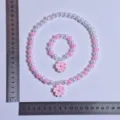 Kids beaded necklace bracelet set, cute pink flower pendant, lovely princess jewelry style variant. - Pink Flower 2-Piece Set (Transparent Bag Packaging)