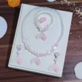 Kids Mermaid Tail Beaded Necklace Bracelet Earrings Ring Set Cute Princess Jewelry Gift - Gradient Pink 5-Piece Set (Transparent Bag Packaging)