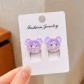 Purple glitter bear clip-on earrings for kids, cute resin non-pierced earrings for girls. - Cartoon Bear Pair (Cardboard Packaging)