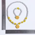 Kids beaded necklace and bracelet set princess flower jewelry size specification. - Yellow Flower 2-Piece Set (Transparent Bag Packaging)
