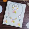 Children mermaid tail beaded necklace bracelet earrings ring jewelry set cute princess accessories - Gradient Pink & Yellow 5-Piece Set (Transparent Bag Packaging)