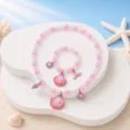 Children pink beaded necklace and bracelet set with cute shell pendants for little girls. - Gradient Light Pink 2-Piece Set (Transparent Bag)