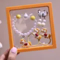 Kids cartoon pony bracelet earrings hair tie set cute princess jewelry gift box variant SKU - Yellow Pony 6-Piece Set / With Box / Yellow