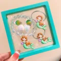 Kids cute mermaid jewelry set with bracelet earrings hair ties sweet gift for girls - Green Mermaid 5-Piece Set (Includes Box) / Green
