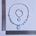 Kids beaded necklace bracelet set with blue flower pendants, sweet princess style jewelry. - Blue Flower 2-Piece Set (Transparent Bag Packaging)