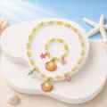 Children yellow pearl shell starfish bead necklace and bracelet jewelry set variant - Gradient Yellow 2-Piece Set (Transparent Bag)