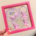 Kids cute cartoon mermaid jewelry set with bracelet, earrings and hair accessories gift choice - Purple Mermaid 5-Piece Set (Includes Box) / Purple
