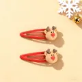 Kids Christmas red hair clips cute cartoon reindeer hair accessories set for cute girls hair styling - 1 Reindeer Hair Clip (Transparent Bag)