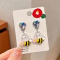 Cute kids clip-on earrings non-pierced resin cartoon bee crystal heart jewelry cute accessory - Little Bee Card Pack