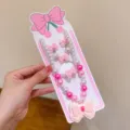 Details of children's pink bow pearl necklace bracelet earrings ring 5-piece jewelry set. - 5-Piece Set (With Card) / Pink
