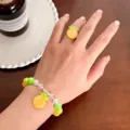 Cute pineapple beaded bracelet and ring set for girls, sweet fruit jewelry for daily wear. - Pineapple 2-Piece Set