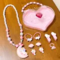 Kids cute unicorn jewelry set necklace bracelet hair clips earrings and heart storage box - 27# Unicorn 8-Piece Set (Heart Box)