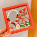 Kids Christmas jewelry set cute Santa reindeer bracelet clip earrings hair ties festival gift - Christmas Bracelet 5-Piece Set Two