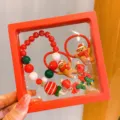 Kids Christmas jewelry set red beaded bracelet cute gingerbread hair tie bell earrings SKU - Christmas Bracelet 5-Piece Set Three