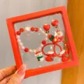 Kids Christmas jewelry set with bracelet, clip-on earrings and cute hair ties for girls. - Christmas Bracelet 5-Piece Set Five