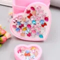 Kids crystal ring set in heart gift box adjustable cute princess jewelry for girls party favors - Boxed Metal Band / 36 Pieces/Pack