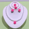 Children pearl necklace set with pink rose design, cute girl jewelry accessories. - Rose Flower 5-Piece Set (Transparent Bag Pack)