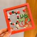 Children Christmas jewelry set bracelet earrings hair tie red green festive gift box variant - Christmas Bracelet 5-Piece Set Six