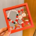 Christmas children bracelet earrings hair tie set red white festive jewelry gift pack - Christmas Bracelet 5-Piece Set Seven
