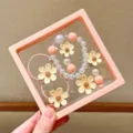 Children pearl flower bracelet set, cute pink and yellow cartoon hair ties and bead accessories. - Milky Coffee Daisy 5-Piece Set Gift Box