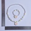 Kids pearl beaded necklace bracelet set with cute flower pendant, sweet princess style jewelry. - White Flower 2-Piece Set [Transparent Bag]