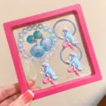 Cute kids mermaid jewelry set with cartoon beaded bracelet seashell earrings gift box - Blue Mermaid 5-Piece Set (Includes Box) / Blue