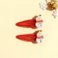 Cute Christmas snowman hair clips for kids, red snap hair pins, festive hair accessories. - Crystal Powder Snowman Hair Clip
