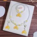 Kids Mermaid Tail Beaded Necklace Bracelet Earring Ring Set Yellow Cute Princess Jewelry - Gradient Yellow 5-Piece Set [Transparent Bag]