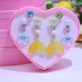 Cute children clip-on earrings and ring set, featuring sparkling mermaid tail designs. - 6 Pieces Set Boxed / Yellow