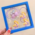 Kids mermaid jewelry set with purple bead bracelet, shell hair clip and cute hair ties for girls. - Blonde Mermaid 5-Piece Set (Includes Box) / Gold