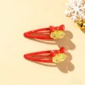 Christmas red hair clips with bow and gold bells, cute holiday hair accessories for kids girls. - Crystal Powder Bell Hair Clip