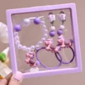Kids unicorn jewelry gift set purple bracelet hair ties earrings cute cartoon accessories - Purple Pony 6-Piece Set / With Box / Purple