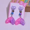 Kids cute mermaid tail clip-on earrings resin glitter pink purple jewelry variant child gift - Pink and Purple Heart Fishtail Earrings 1 Pair (With Card)