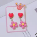 Kids clip-on earrings sweet pink flower heart design non-pierced cute little girls jewelry - 1 Pair of Red Heart Clip-on Earrings (Cardboard Packaging)