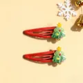 Cute Christmas hair clips for kids, red hair accessories with resin tree charms for holiday styling. - Crystal Powder Christmas Hair Clip
