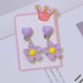 Kids clip-on earrings cute purple heart flower no piercing children jewelry sweet style - 1 Pair of Purple Heart Clip-on Earrings (Cardboard Packaging)
